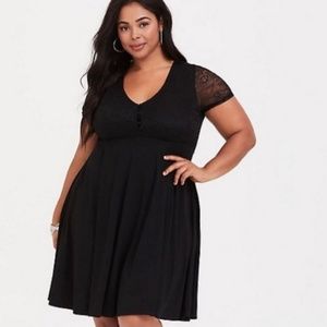 Black lace jersey dress